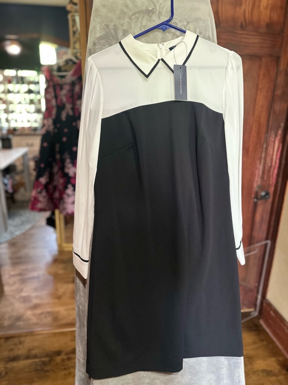 Tommy Hilfiger Black and White Long Sleeve Contrast Dress